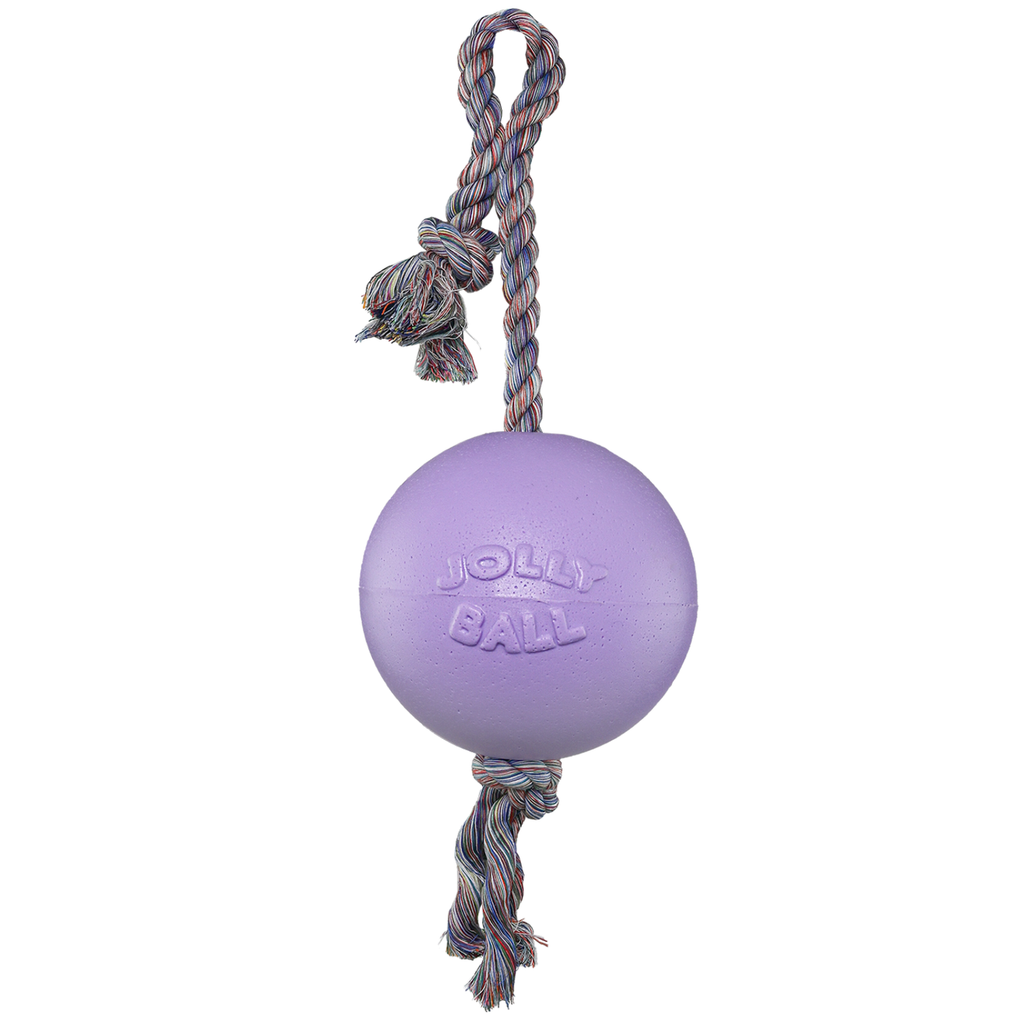 Jolly Pets Purple Dog Rope Ball Toy with Durable Rope for Interactive Fun.