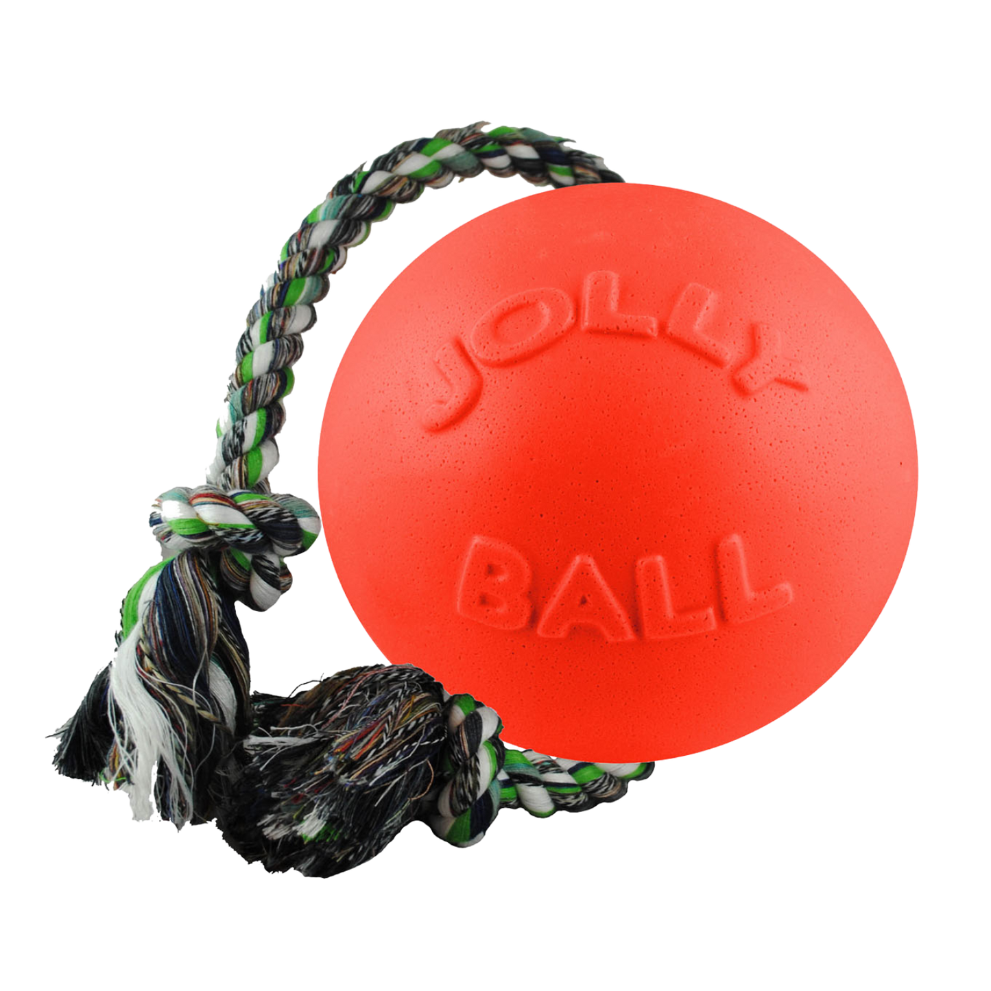 Jolly Pets dog rope ball toy in bright orange with durable braided rope for interactive play