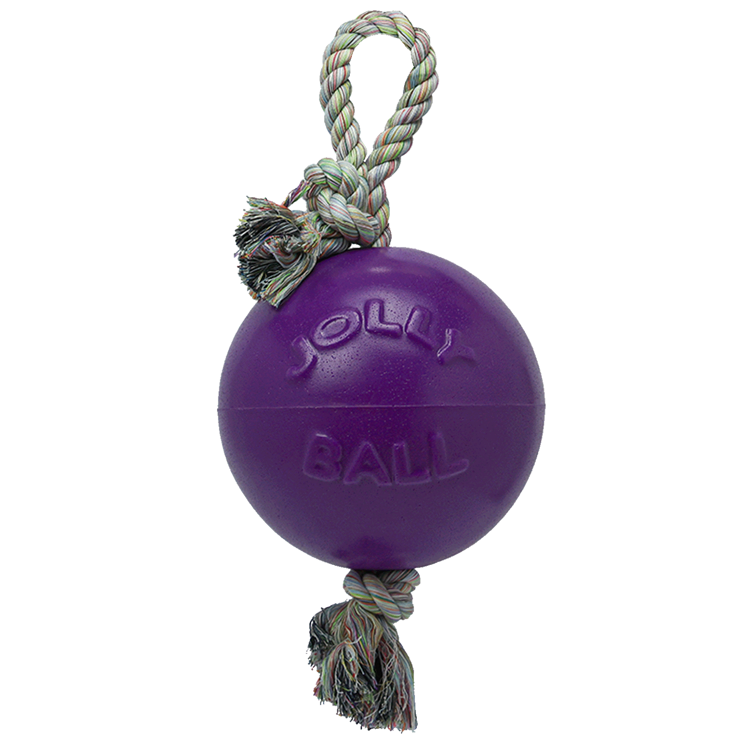 Jolly Pets dog rope ball toy in purple with a durable rope for interactive playtime