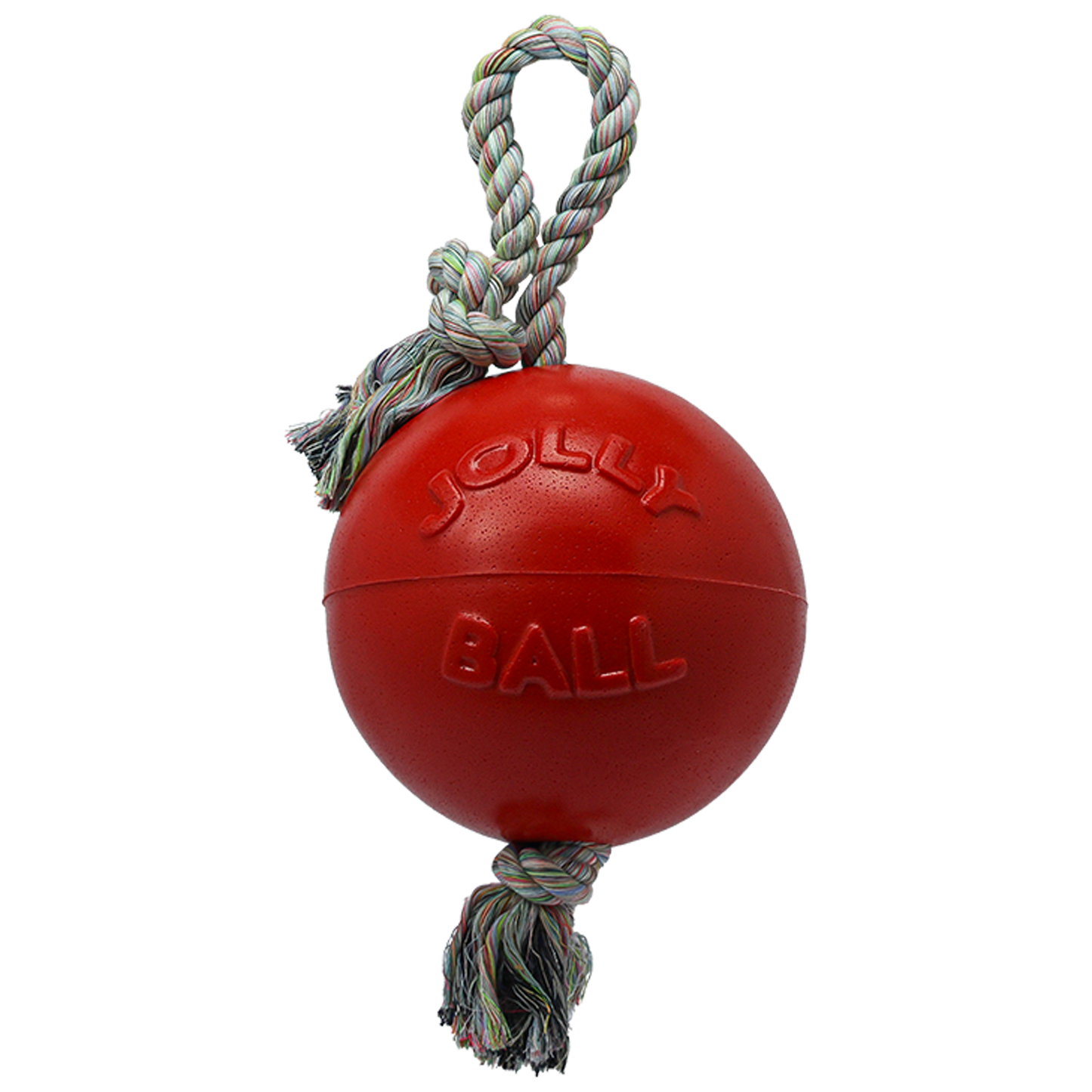 Jolly Pets red dog rope ball toy with sturdy rope for interactive playtime and fetch
