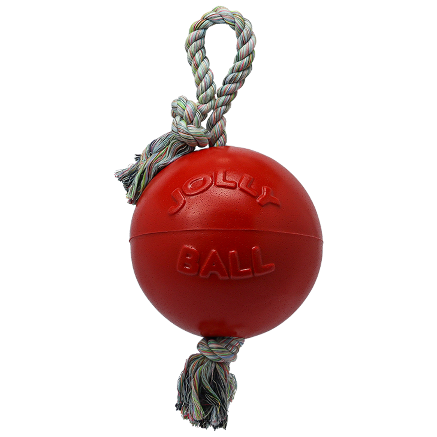 Jolly Pets red dog rope ball toy with sturdy rope for interactive playtime and fetch