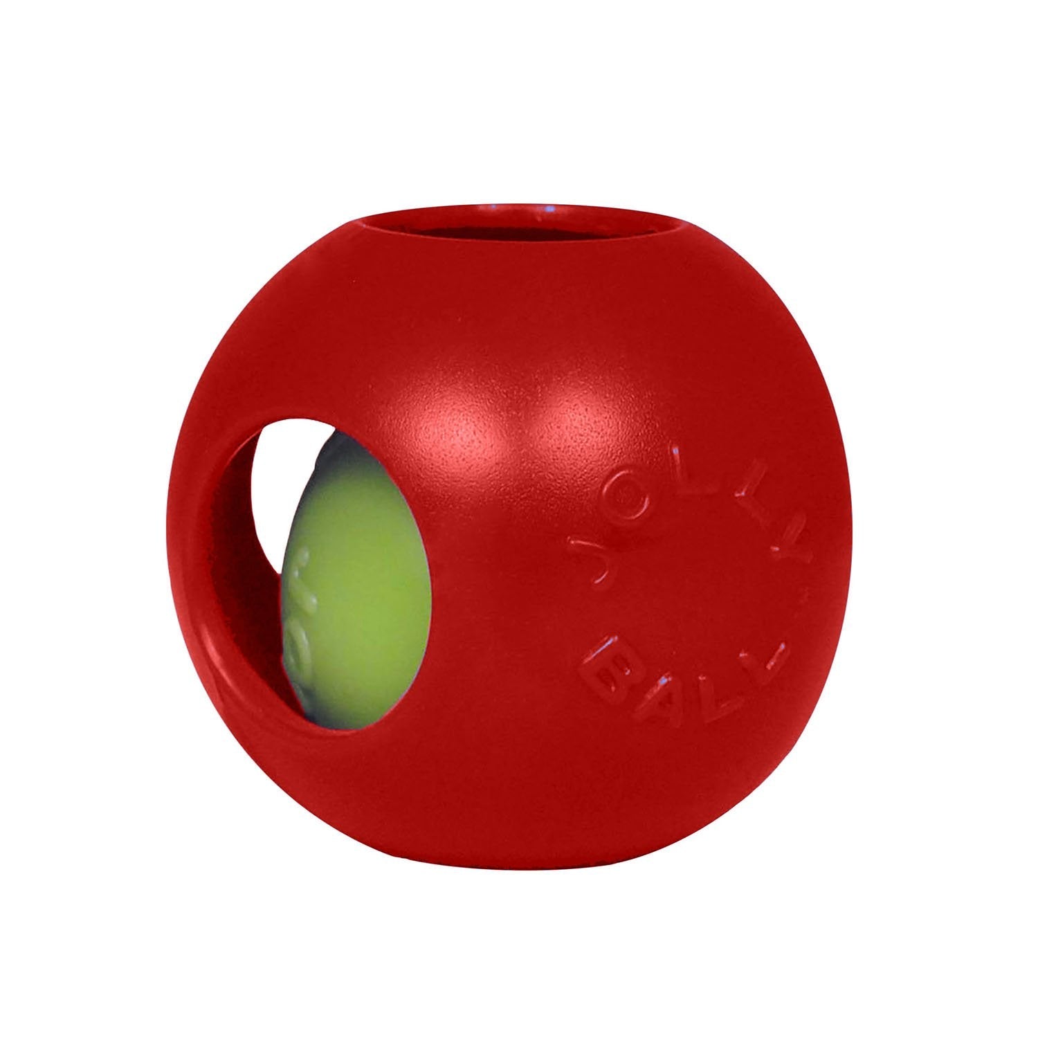 Jolly Pets dog teaser ball toy in red, designed for interactive play and durable fun for dogs