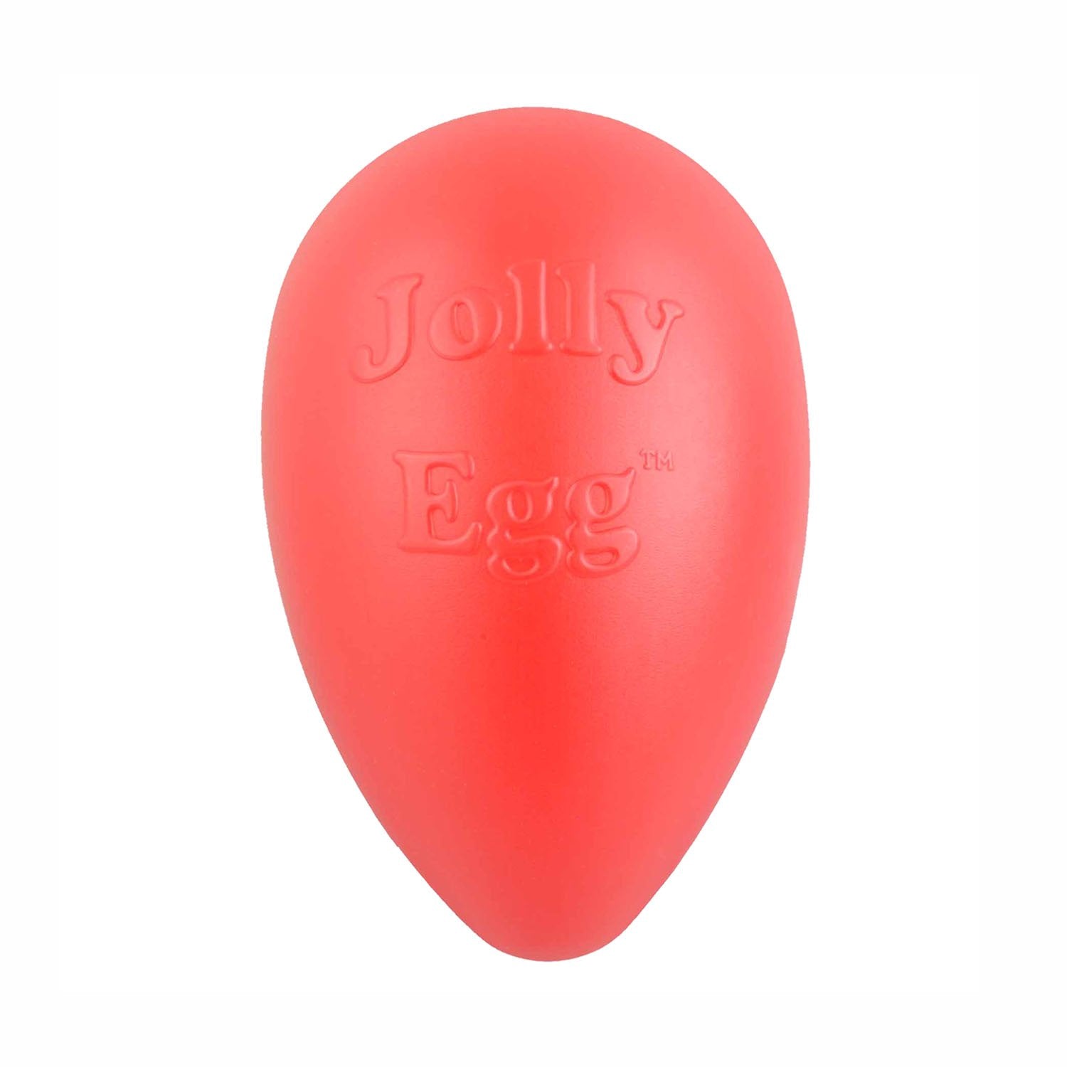 Red Jolly Egg dog toy designed for active play and fetching, perfect for dogs of all sizes