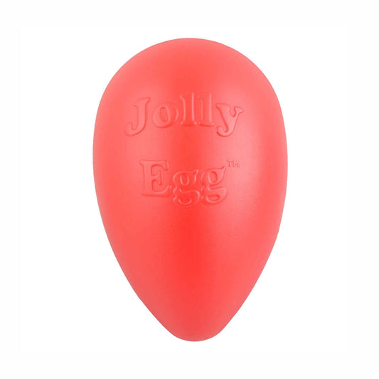 Red Jolly Egg dog toy designed for active play and fetching, perfect for dogs of all sizes
