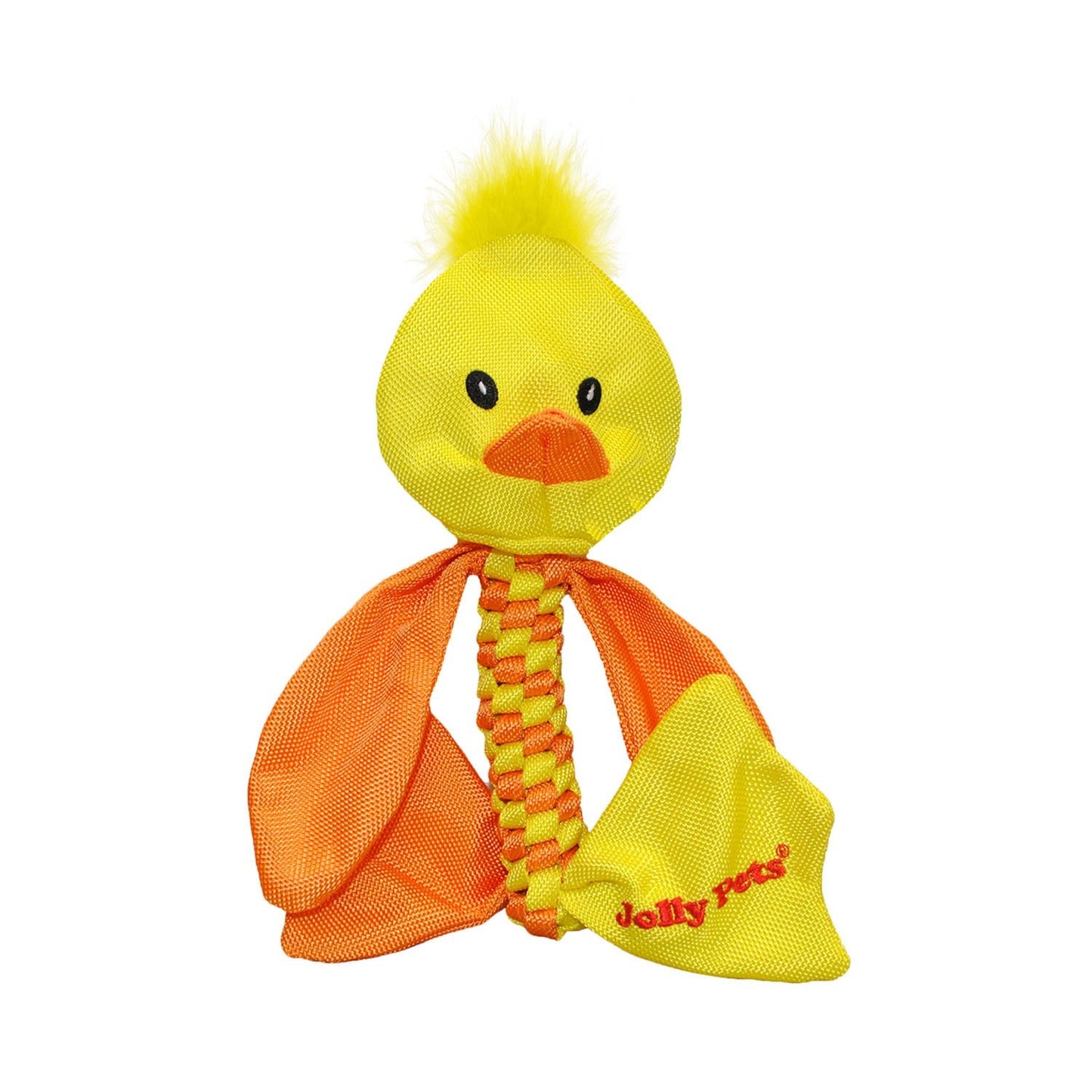 Jolly Pets dog chew toy flathead in bright yellow with soft mesh and squeaker for playful pups