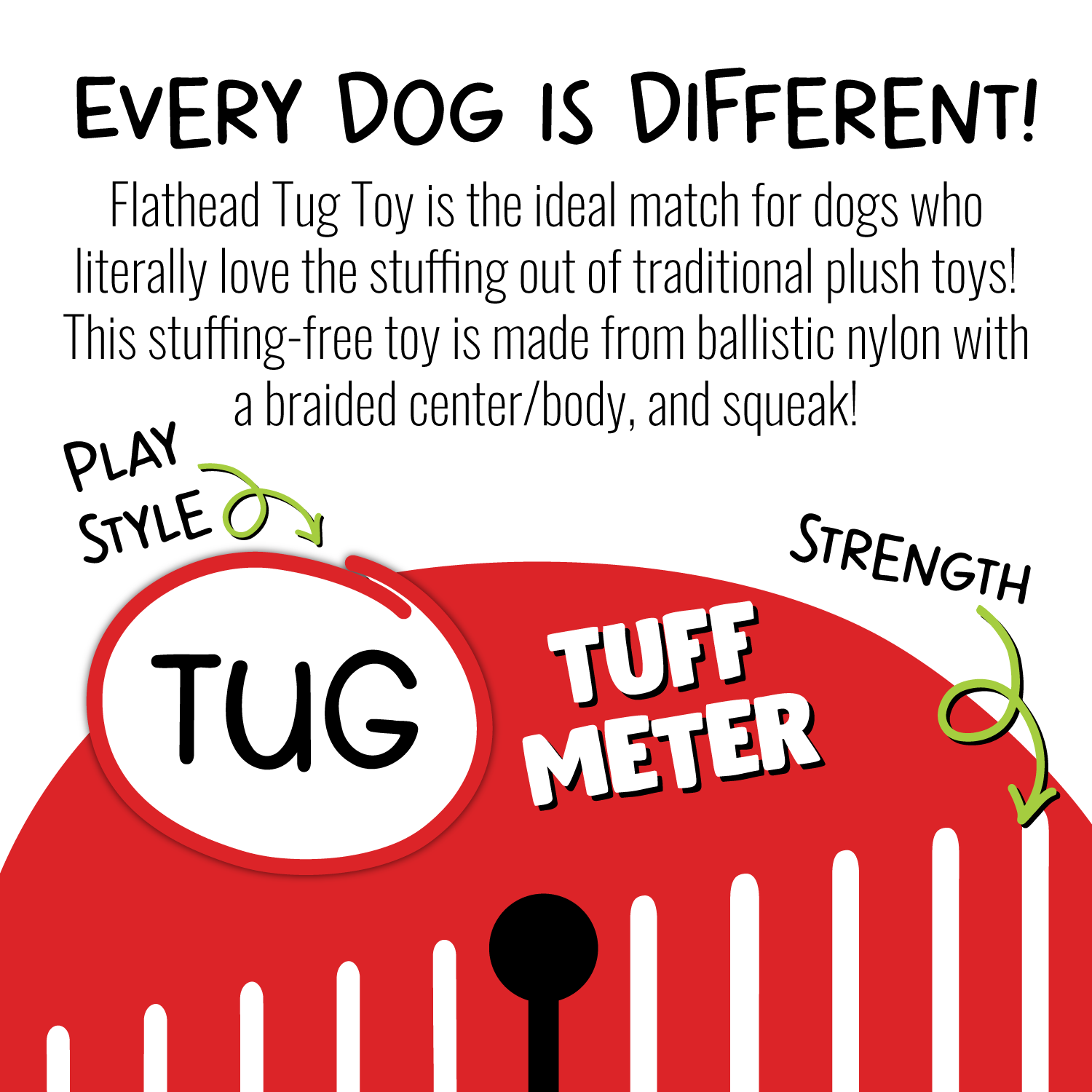 Jolly Pets dog chew toy flathead made from durable ballistic nylon for tough tugging and squeaking fun