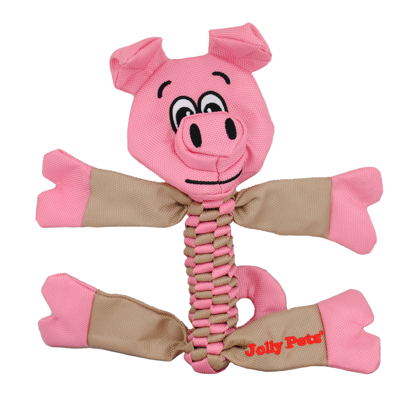 Jolly Pets dog chew toy flathead in pink with durable fabric and a fun pig design