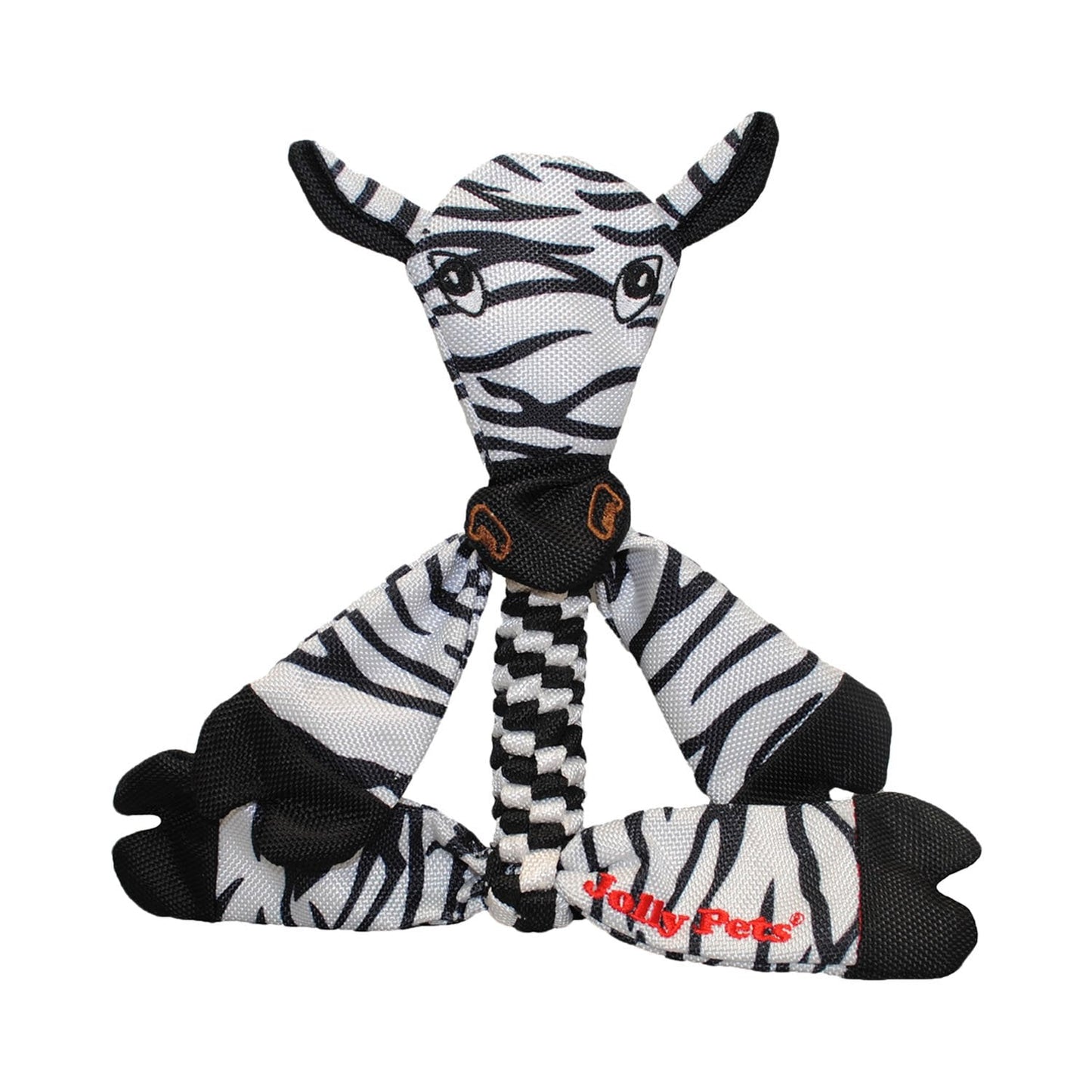 Jolly Pets dog chew toy flathead designed in a playful zebra shape for interactive fun and durability
