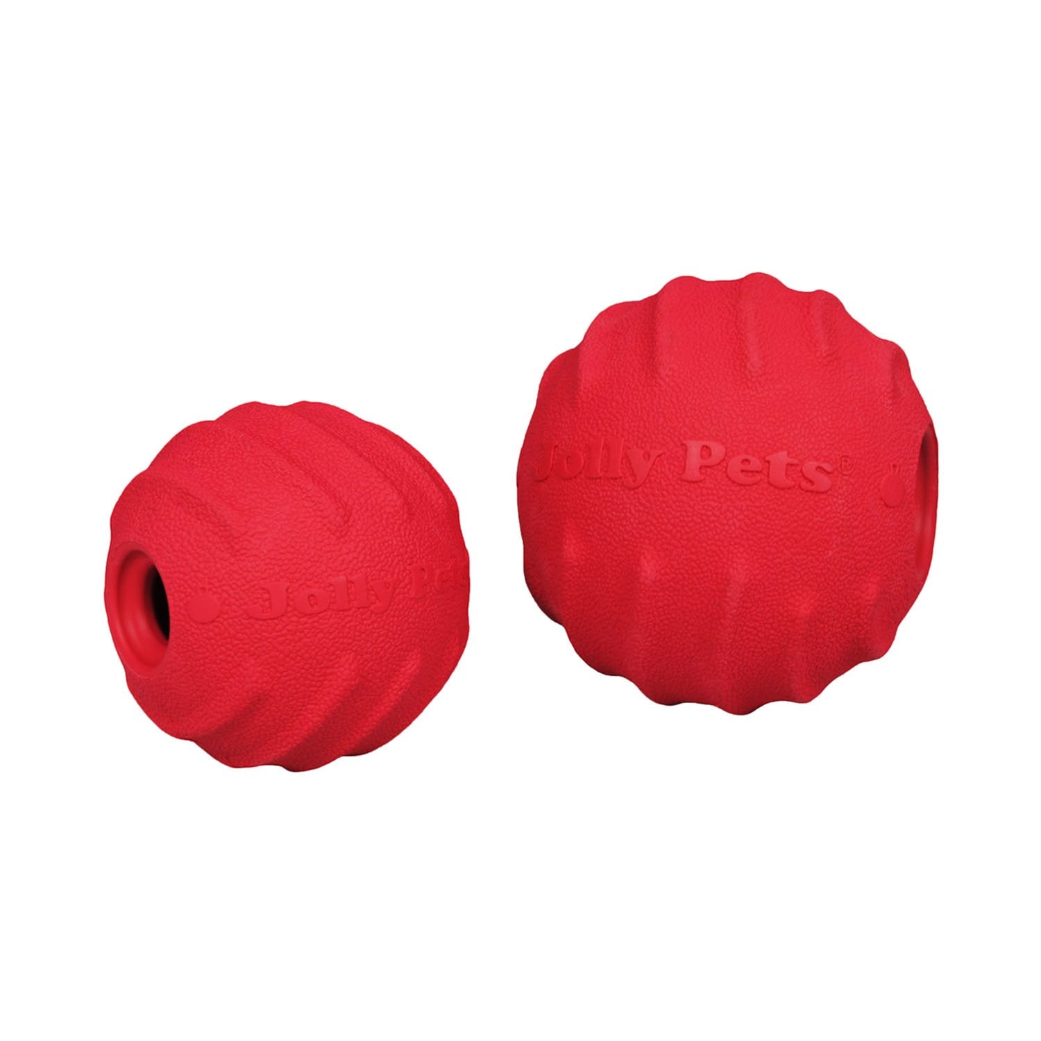 Jolly Tuff Tosser interactive dog ball in red for playful and engaging fetch sessions