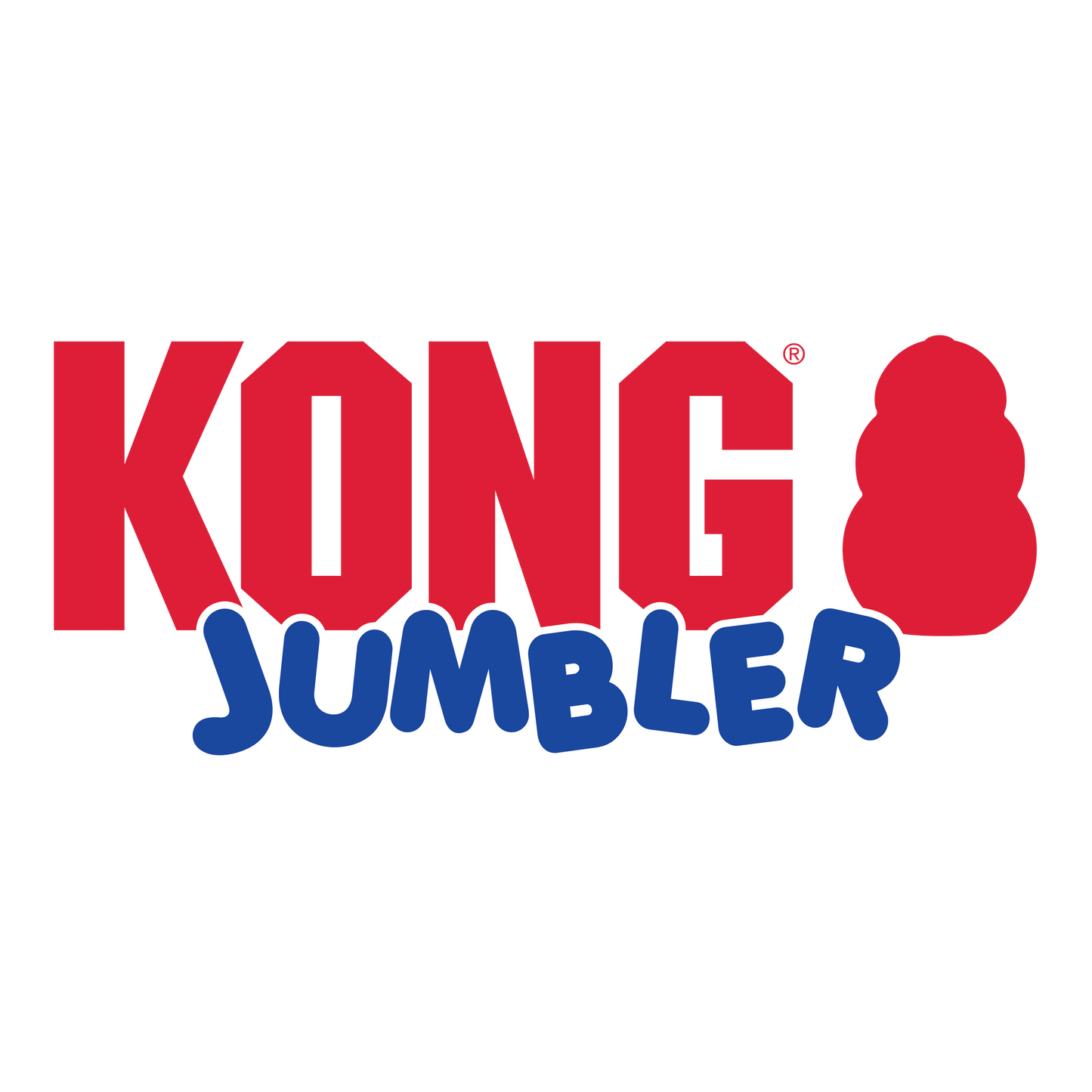 Kong Jumbler Ball dog toy logo in red and blue for interactive dog play by The Family Pet