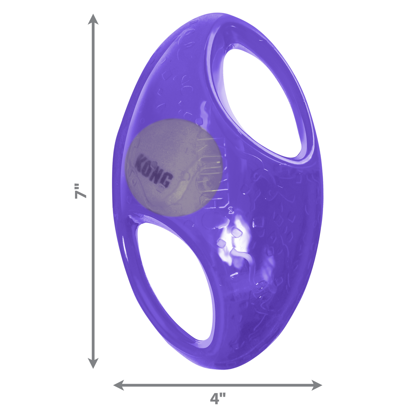 Kong Jumbler Football dog toy in purple with a built-in tennis ball for interactive dog play