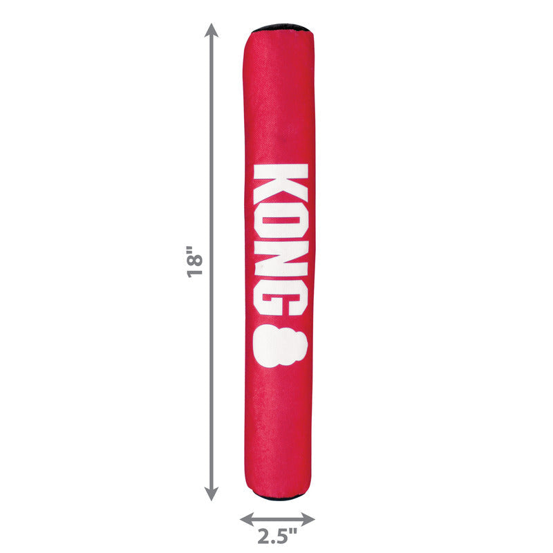 Kong Signature Stick dog toy in red measuring 18 inches long and 2.5 inches wide