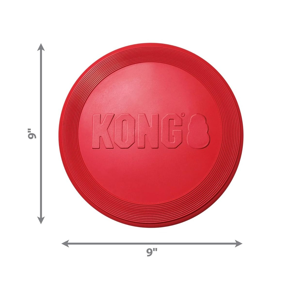 Kong red rubber flyer for dogs measuring 9 inches, ideal for fetching and playtime