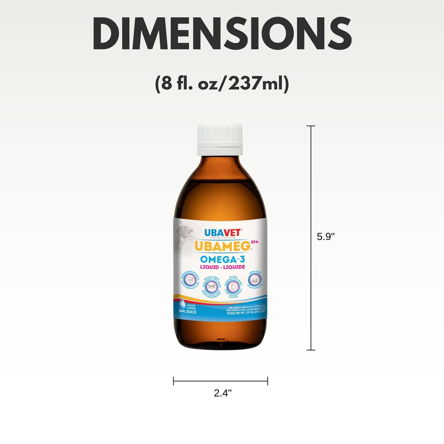 UBAVET Ubameg Omega-3 Fatty Acid Liquid for Dogs & Cats –  (8 fl oz / 237ml)