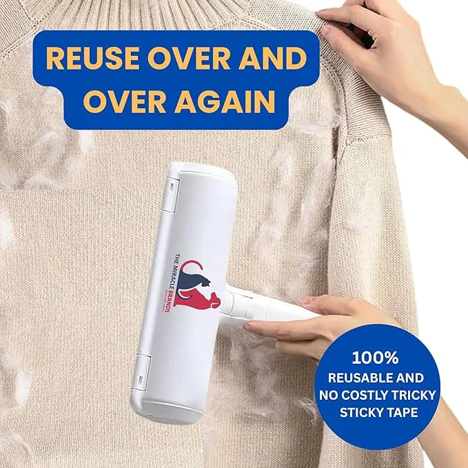 Themiraclebrands pet hair remover roller reusable lint remover cleaning pet fur from beige sweater