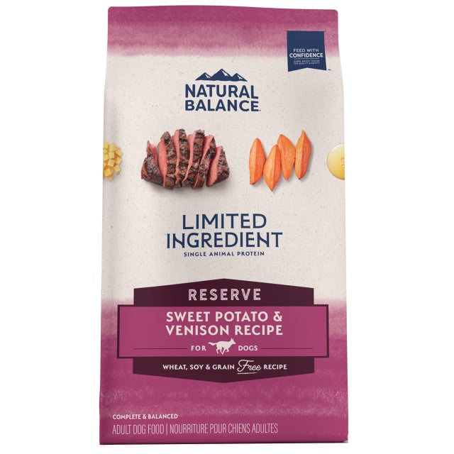 Natural Balance limited ingredient venison dog food Sweet Potato and Venison Recipe bag