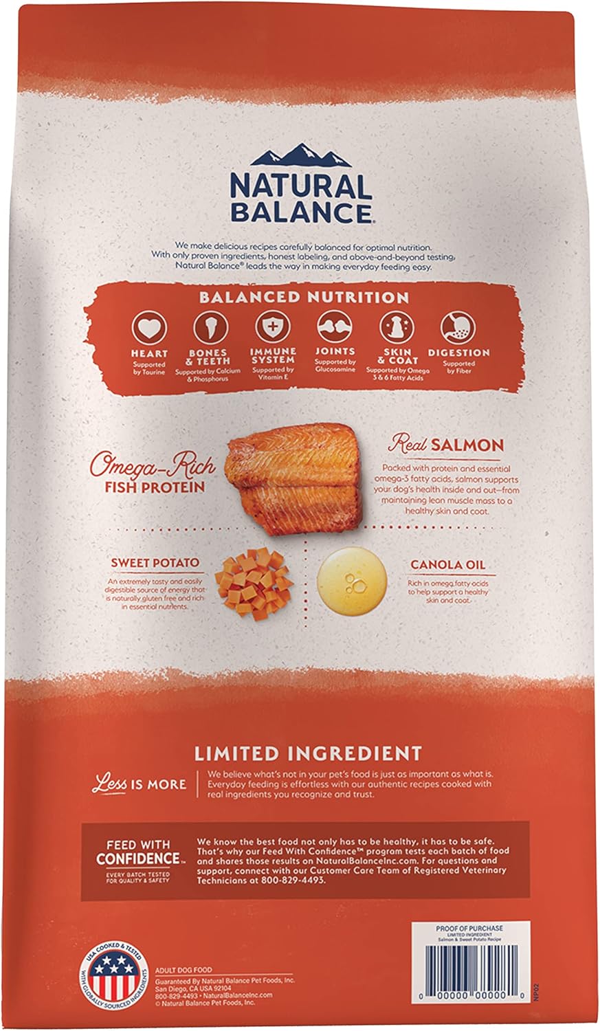 Natural Balance salmon and sweet potato dog food bag with omega-rich fish protein and balanced nutrition
