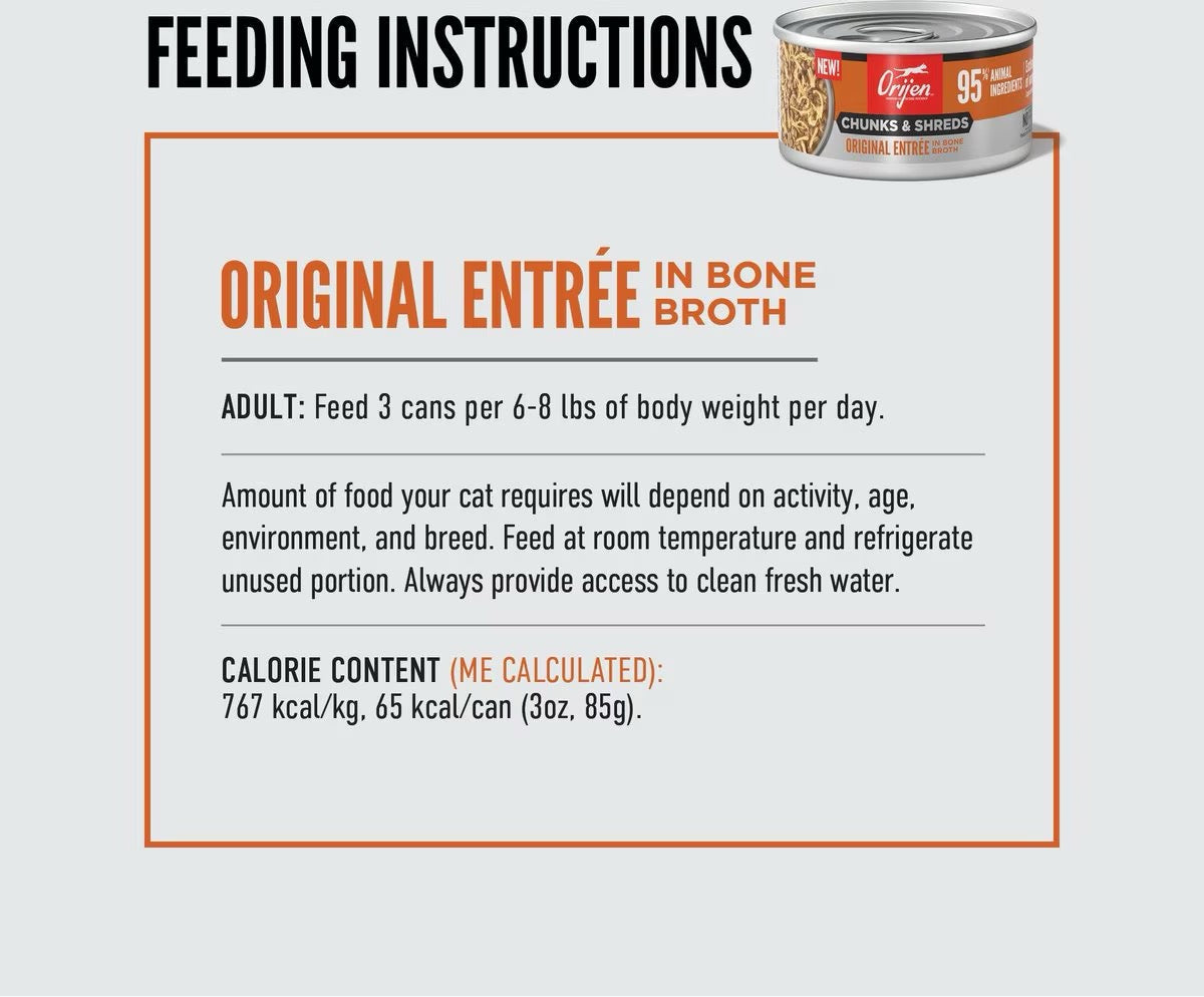 Feeding instructions for The Family Pet grain free wet cat food original entrée in bone broth