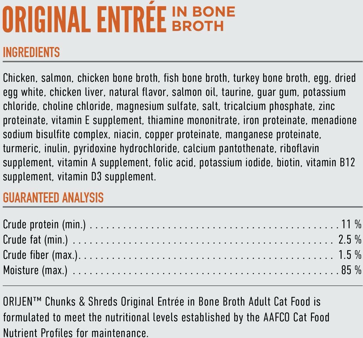 The Family Pet grain free wet cat food Original Entrée in bone broth with chicken and salmon ingredients