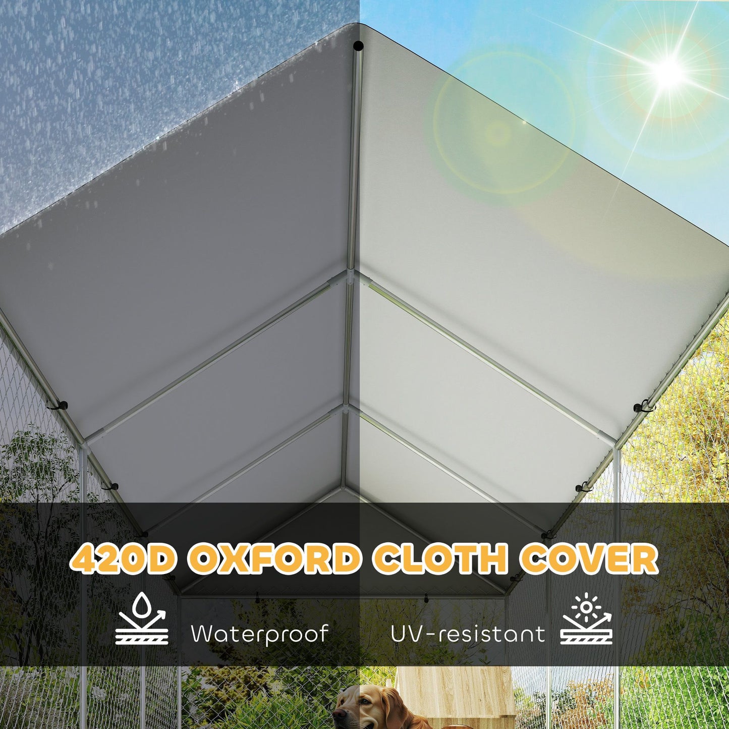 Outdoor dog kennel with cover featuring 420D Oxford cloth waterproof and UV-resistant roof