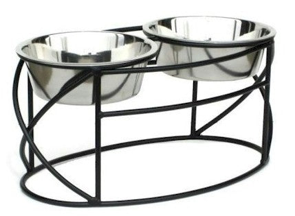 Oval Cross Double Raised Feeder - Small/Black PawCounter.com
