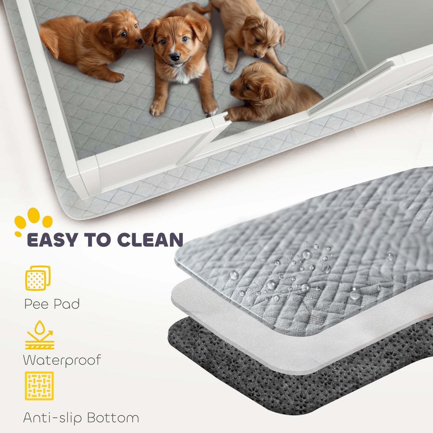 Whelping box for dogs with easy to clean waterproof pee pad and anti-slip bottom from PawCounter.com