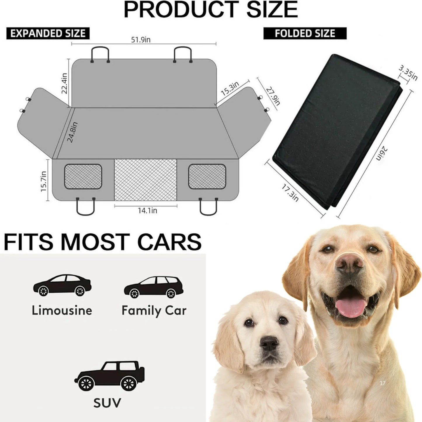 heavy duty dog car seat cover size diagram folded dimensions fits most cars with two golden retrievers