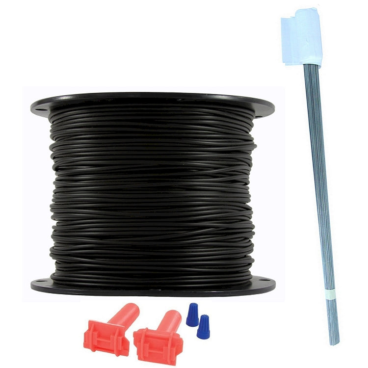 Essential Pet Products pet boundary wire kit with black wire spool, red clips, and metal flags