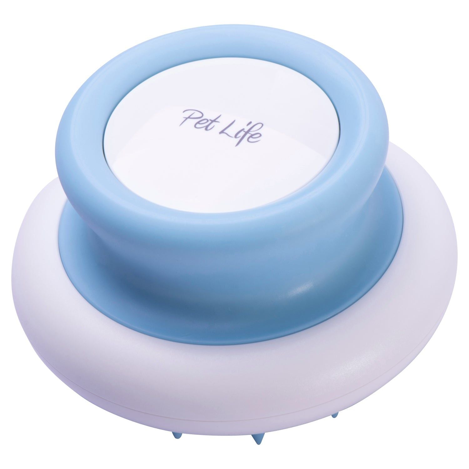Blue and white Pet Life pet bathing brush with soft bristles for gentle pet grooming