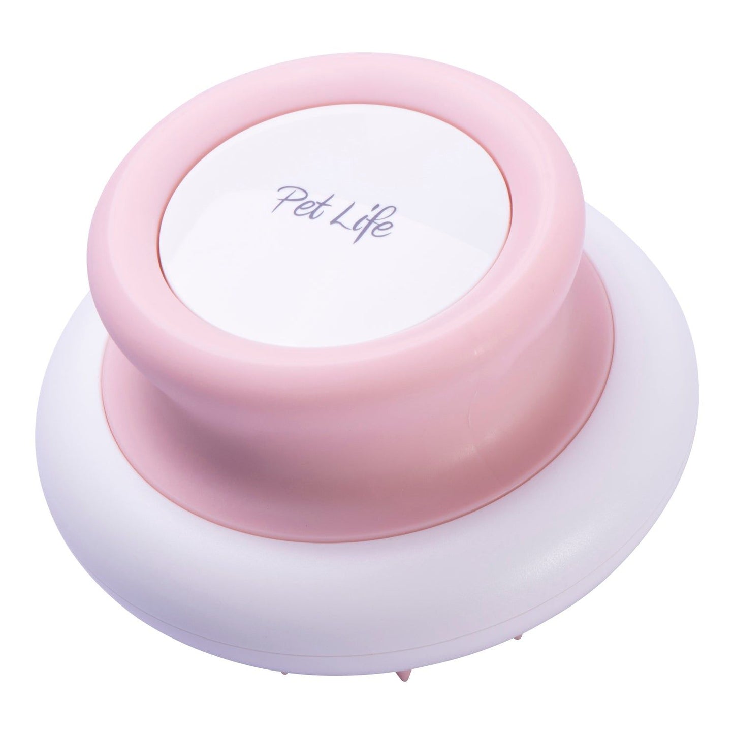Pink and white pet bathing brush with ergonomic handle for comfortable grooming