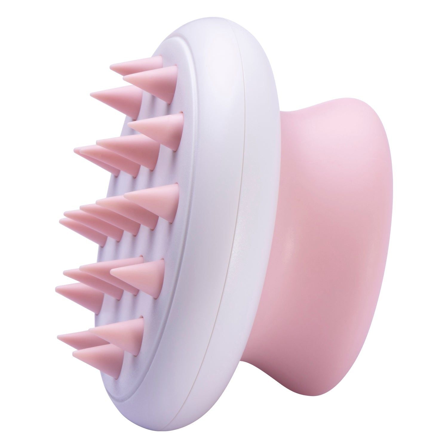 PawCounter.com pink and white pet bathing brush with soft silicone bristles for gentle pet grooming