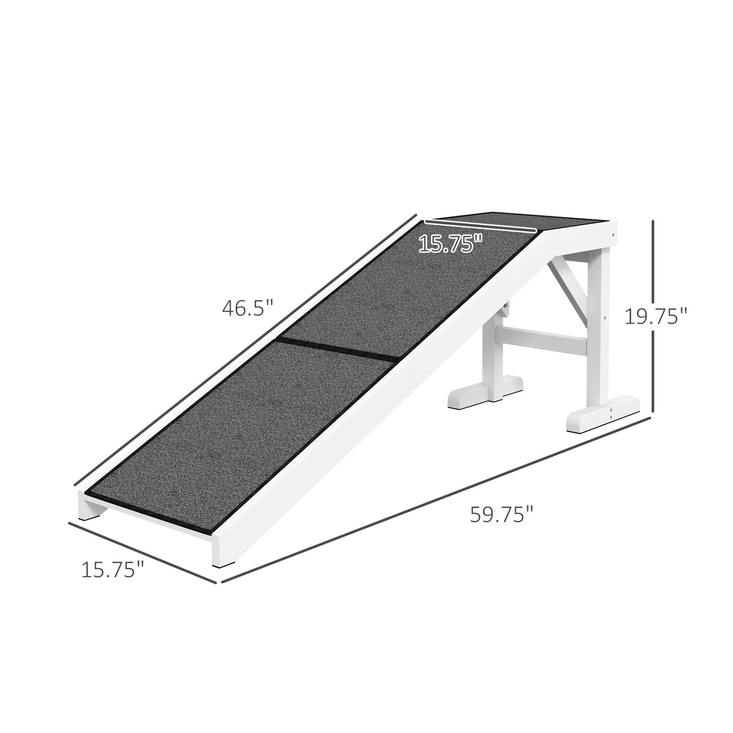 White and gray pet ramp for dogs and cats with nonslip surface and sturdy frame