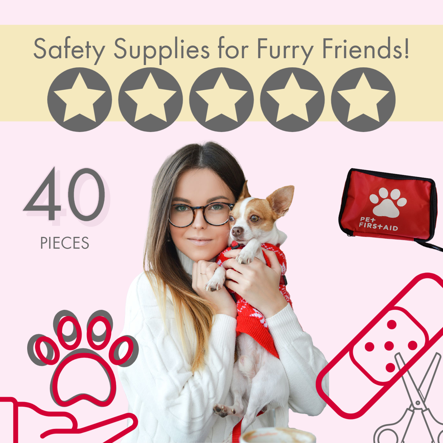 American Pet Supplies pet travel first aid kit with 40 pieces for emergency pet care