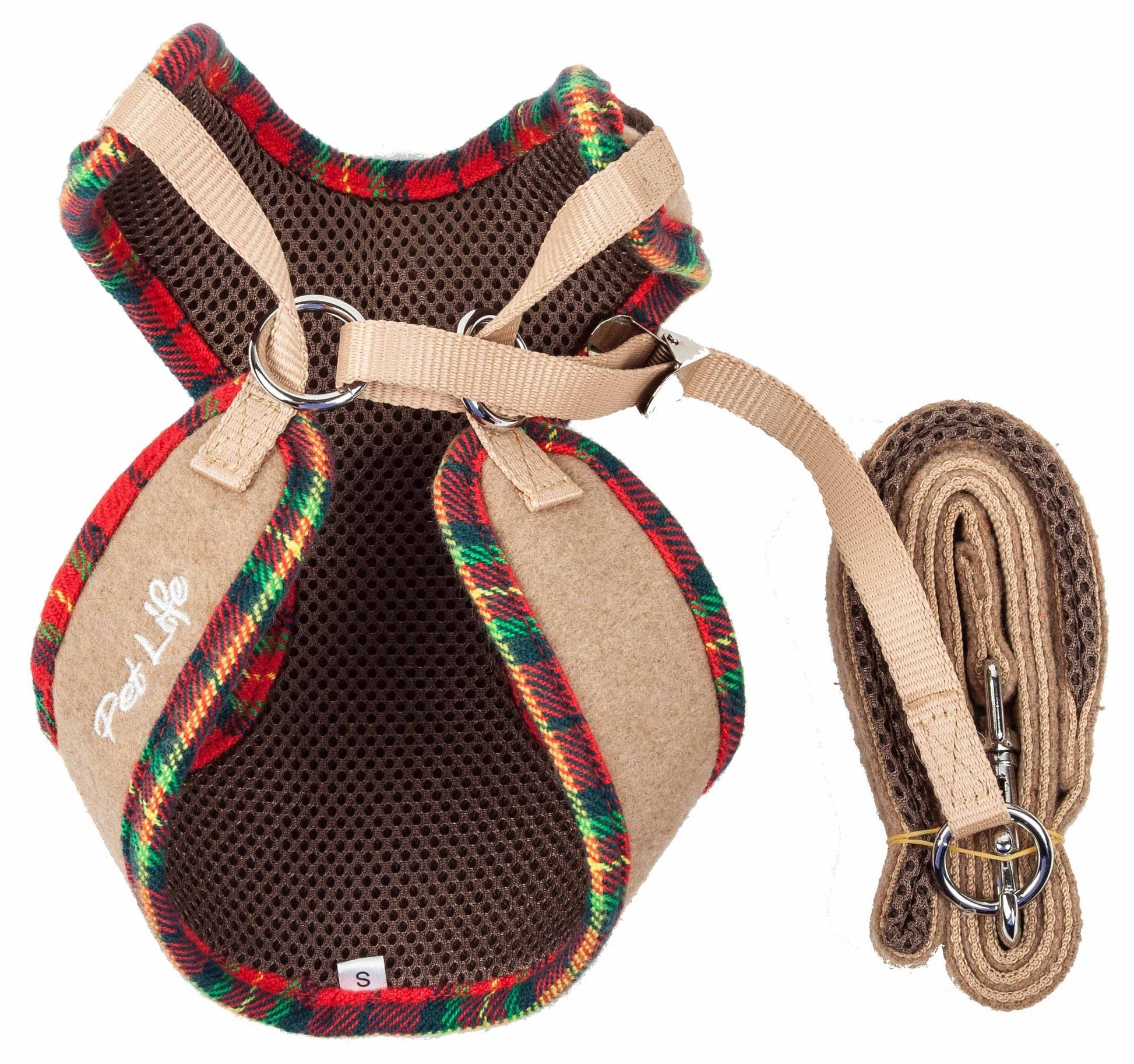 Brown breathable dog harness with bowtie and matching leash from PawCounter.com