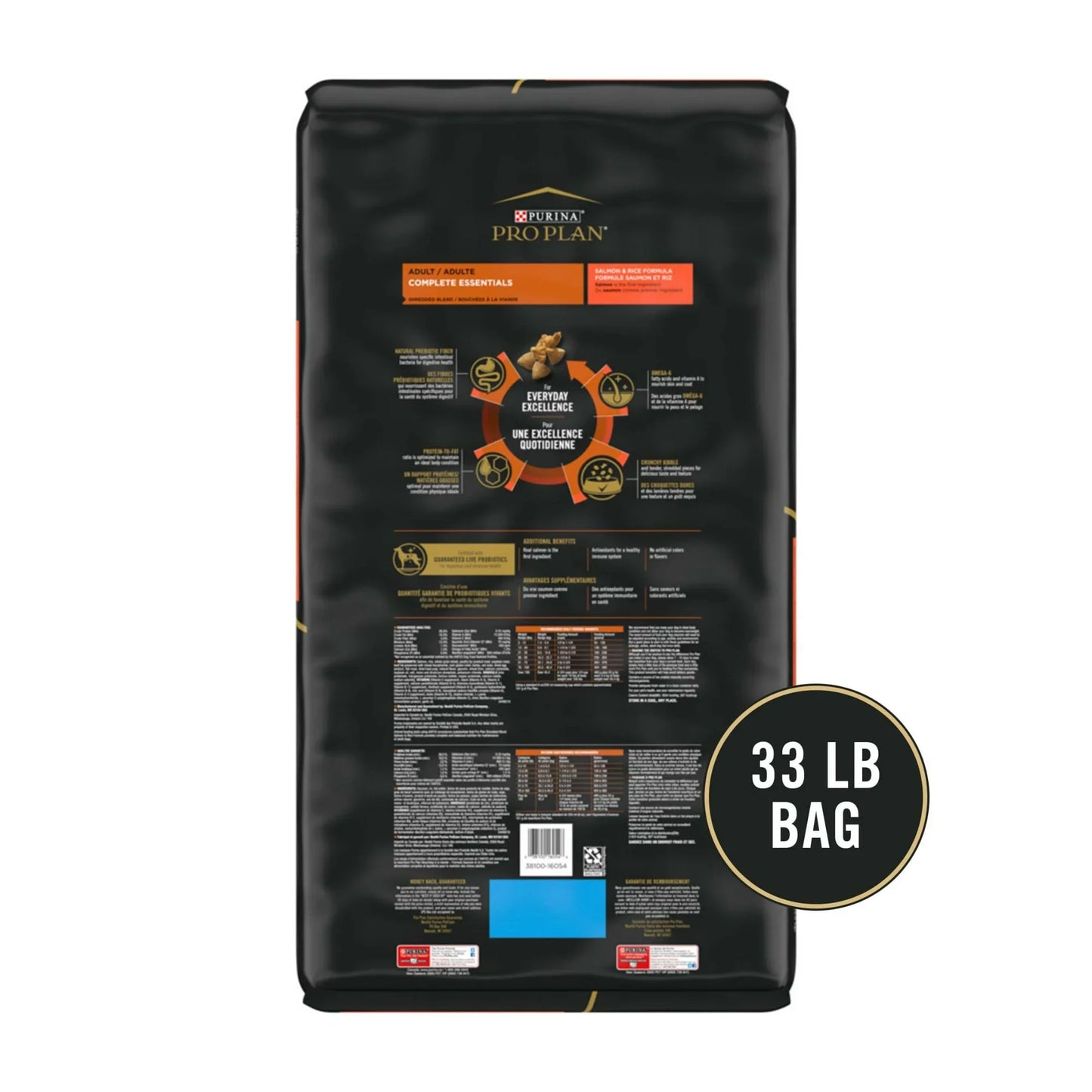 The Family Pet salmon and rice dry dog food in a 33 lb bag with essential nutrients for healthy dogs