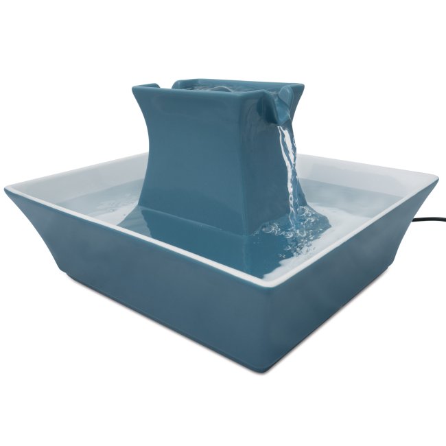 Drinkwell Blue Stoneware Pagoda Fountain PawCounter.com
