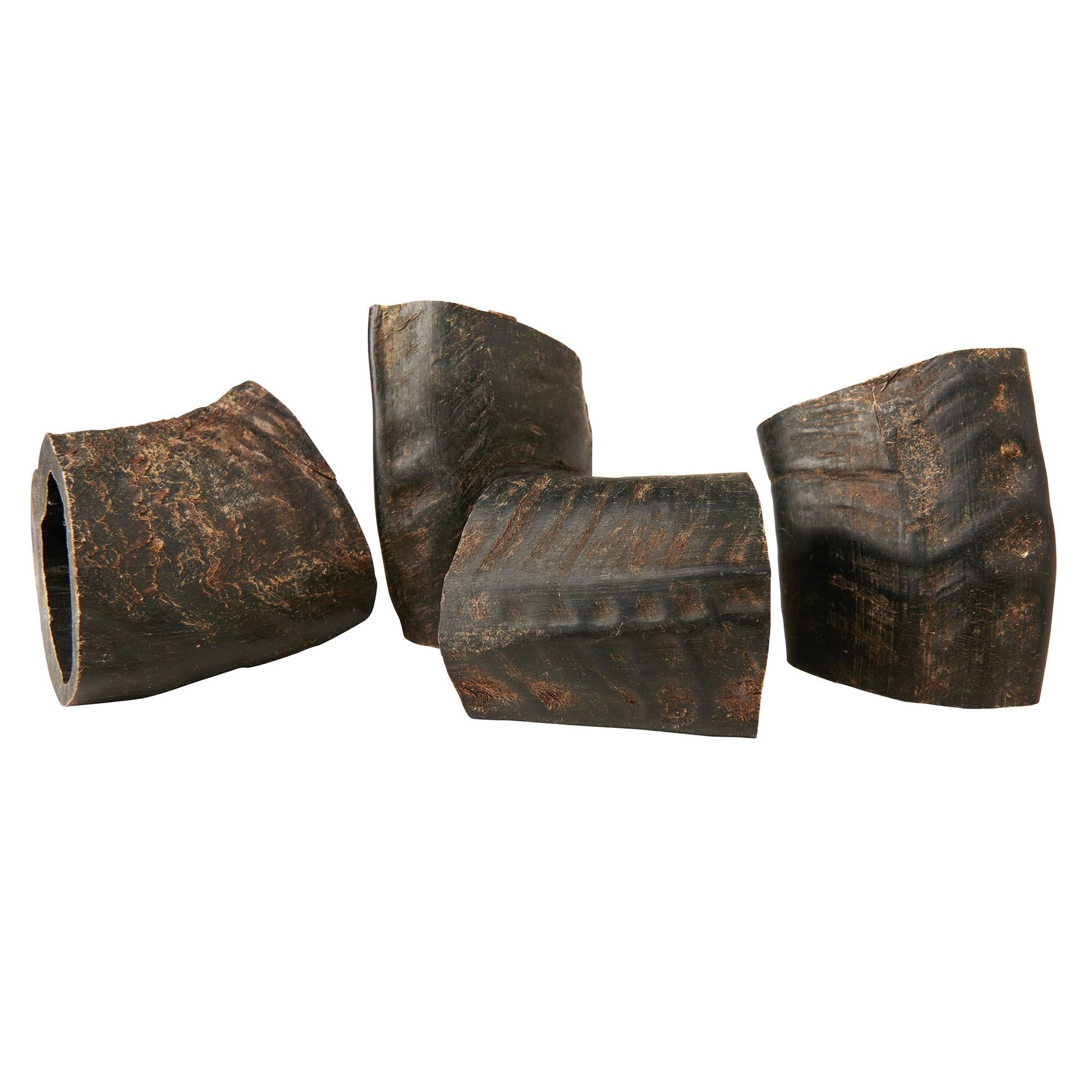 Four natural dog chews buffalo horn pieces from PawCounter.com for durable pet chewing