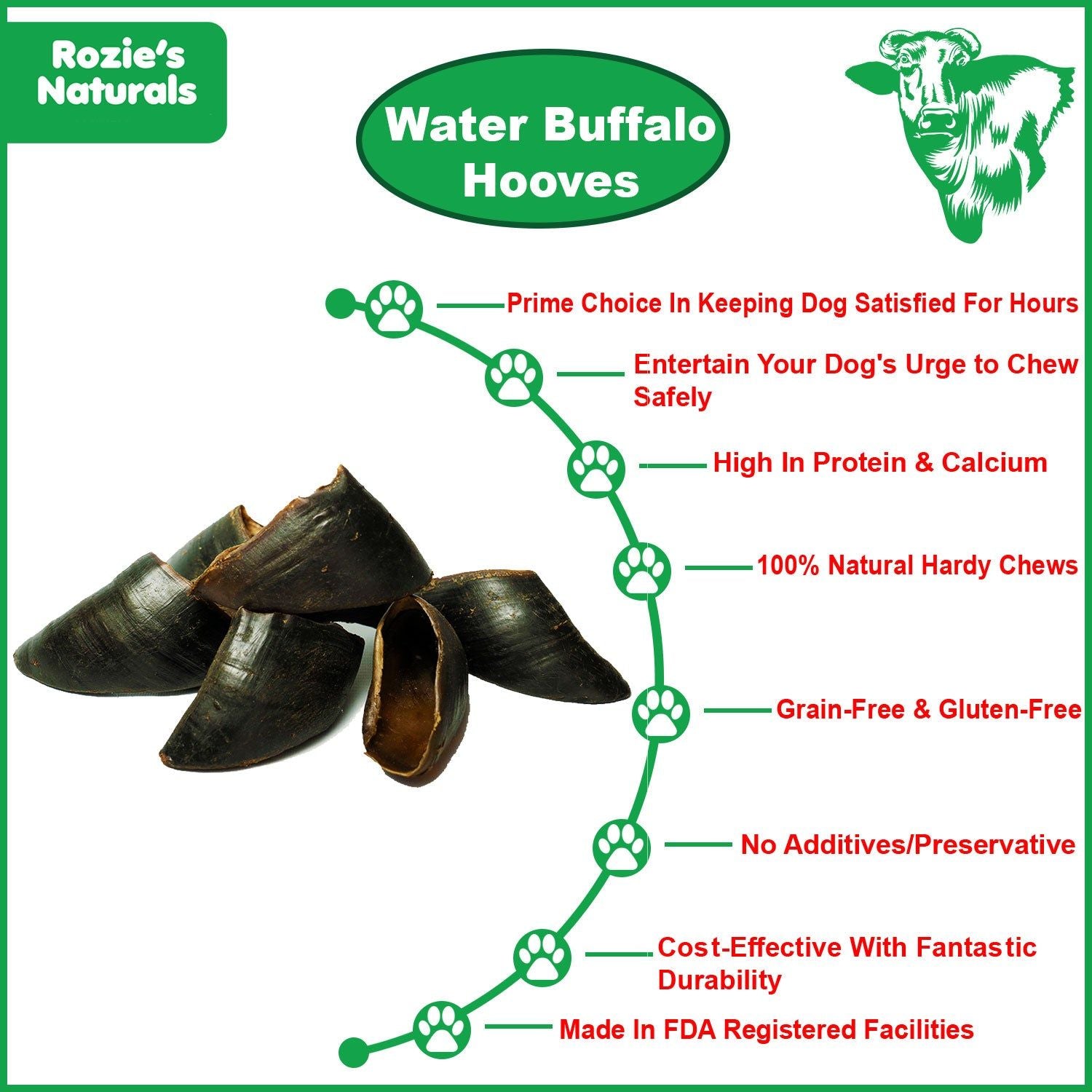 Natural water buffalo hooves for dogs from PawCounter.com with high protein and no additives