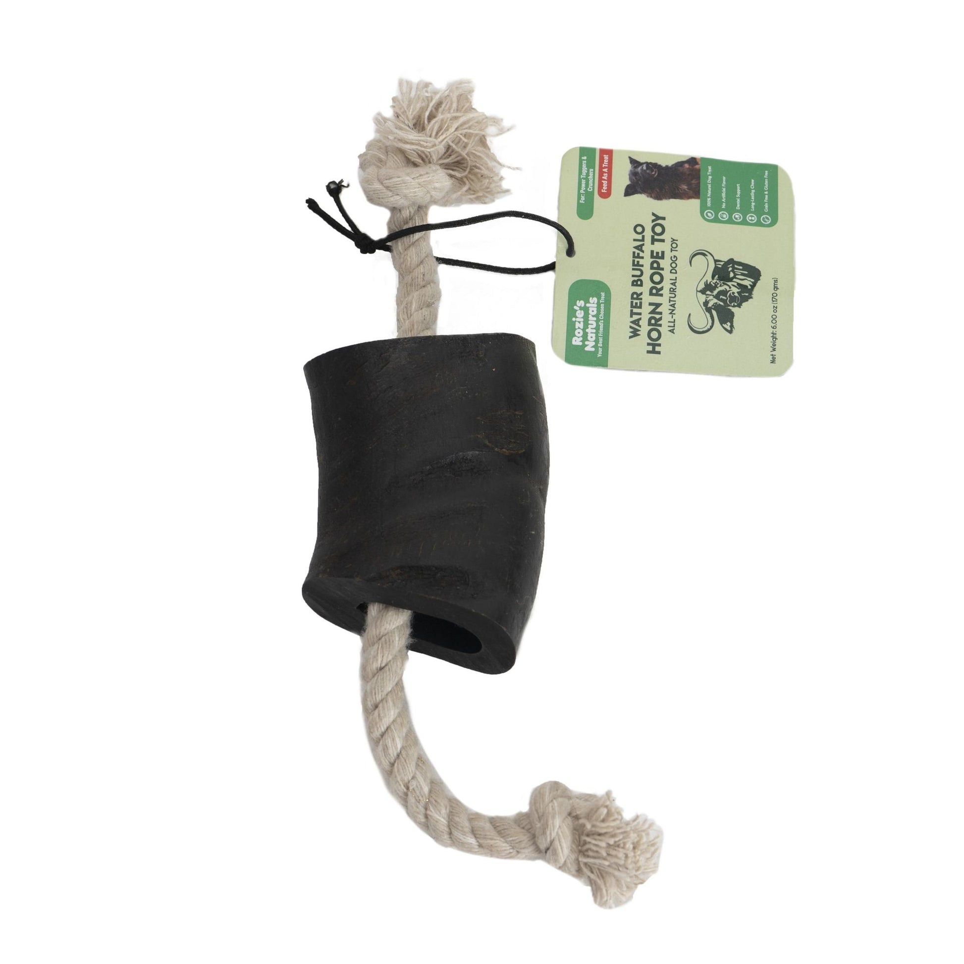 Water buffalo horn dog chew with durable rope toy for strong chewers from PawCounter.com