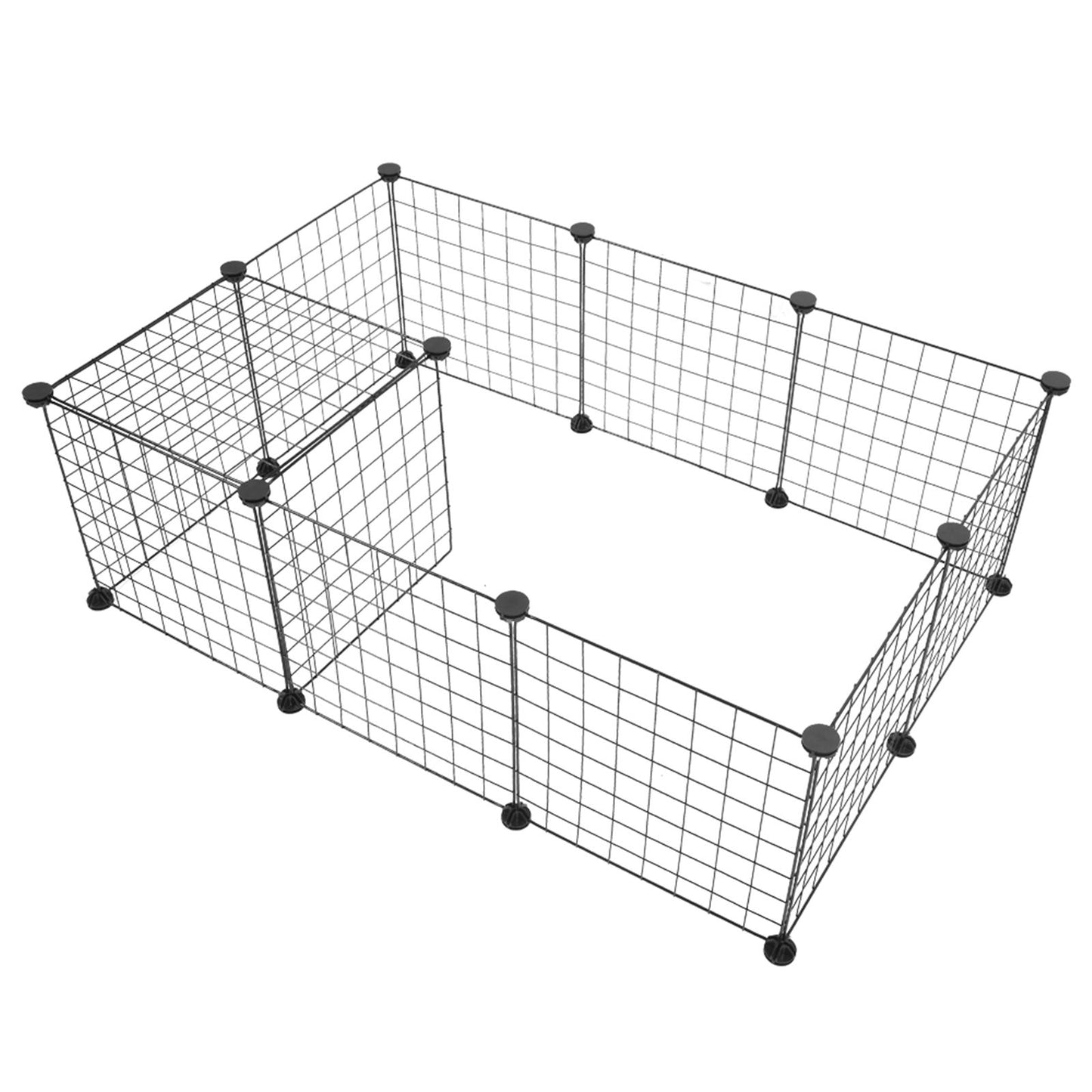 Black metal wire small animal playpen with connected sections for indoor or outdoor use