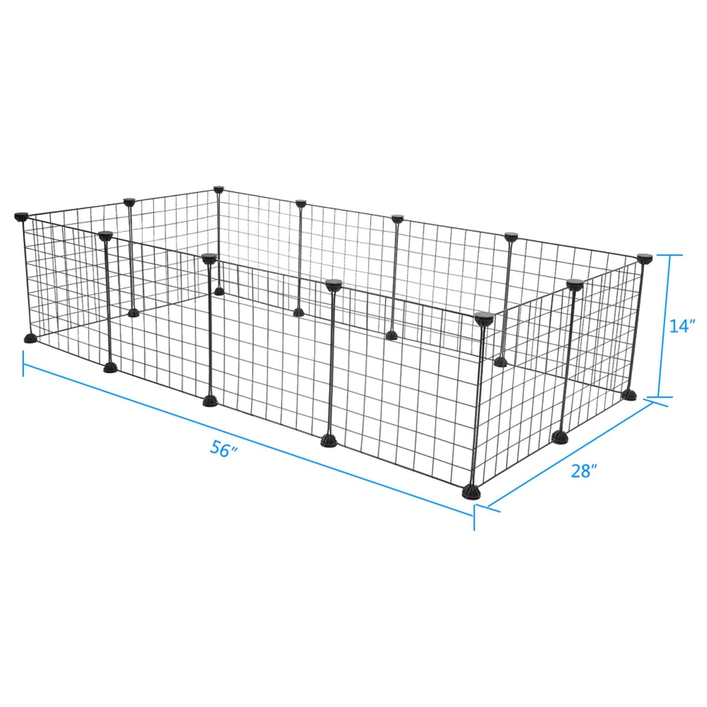 Black wire small animal playpen measuring 56 by 28 by 14 inches for pet containment