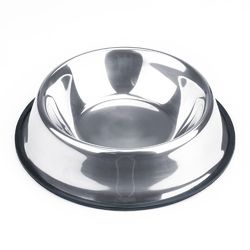 Stainless steel dog bowl with non-slip rubber base for durable and stable feeding