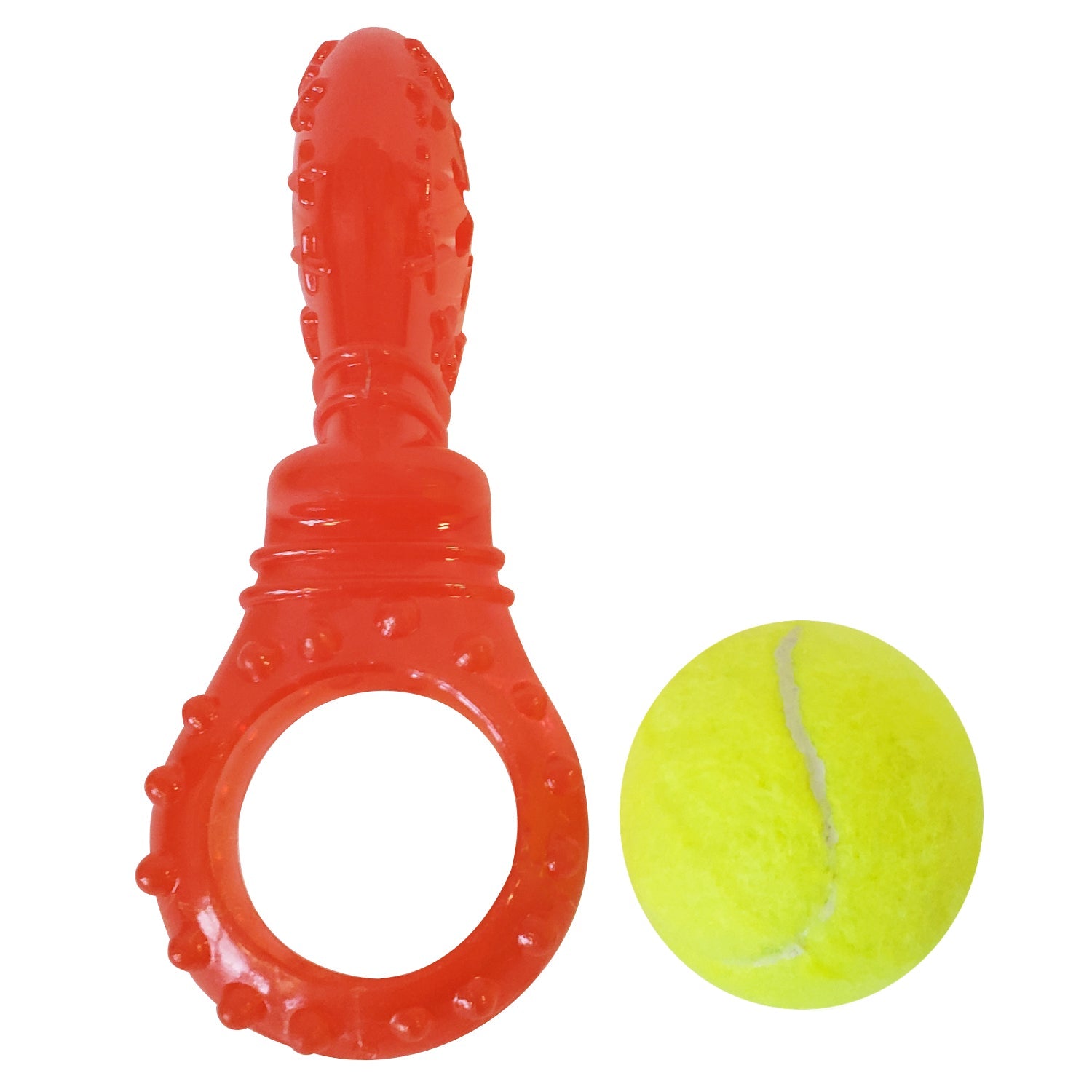 TPR tennis ball dog toy variety pack featuring a chew toy with a textured grip and a yellow tennis ball