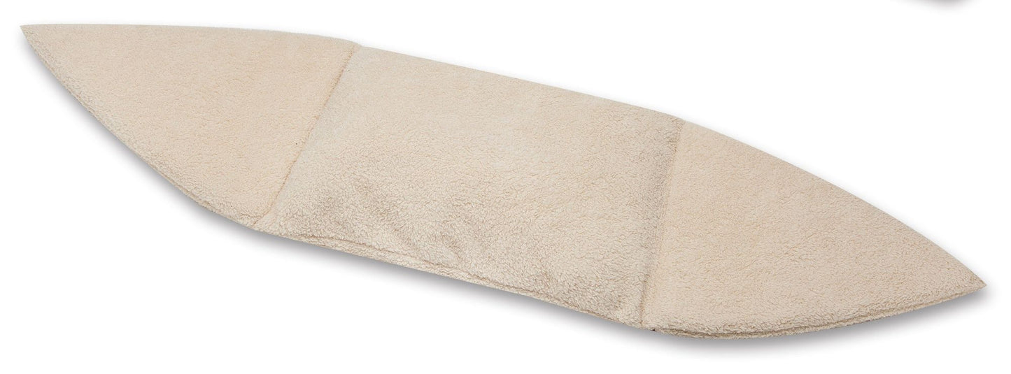 Beige travel cat house with toy soft padded bed for comfortable pet travel by PawCounter.com