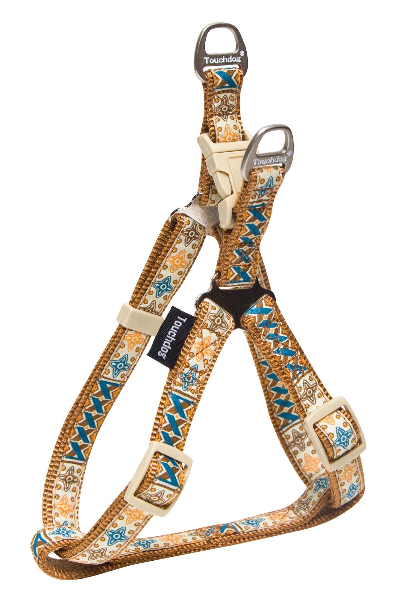 Colorful designer dog leash and harness with adjustable straps and patterned fabric by PawCounter.com