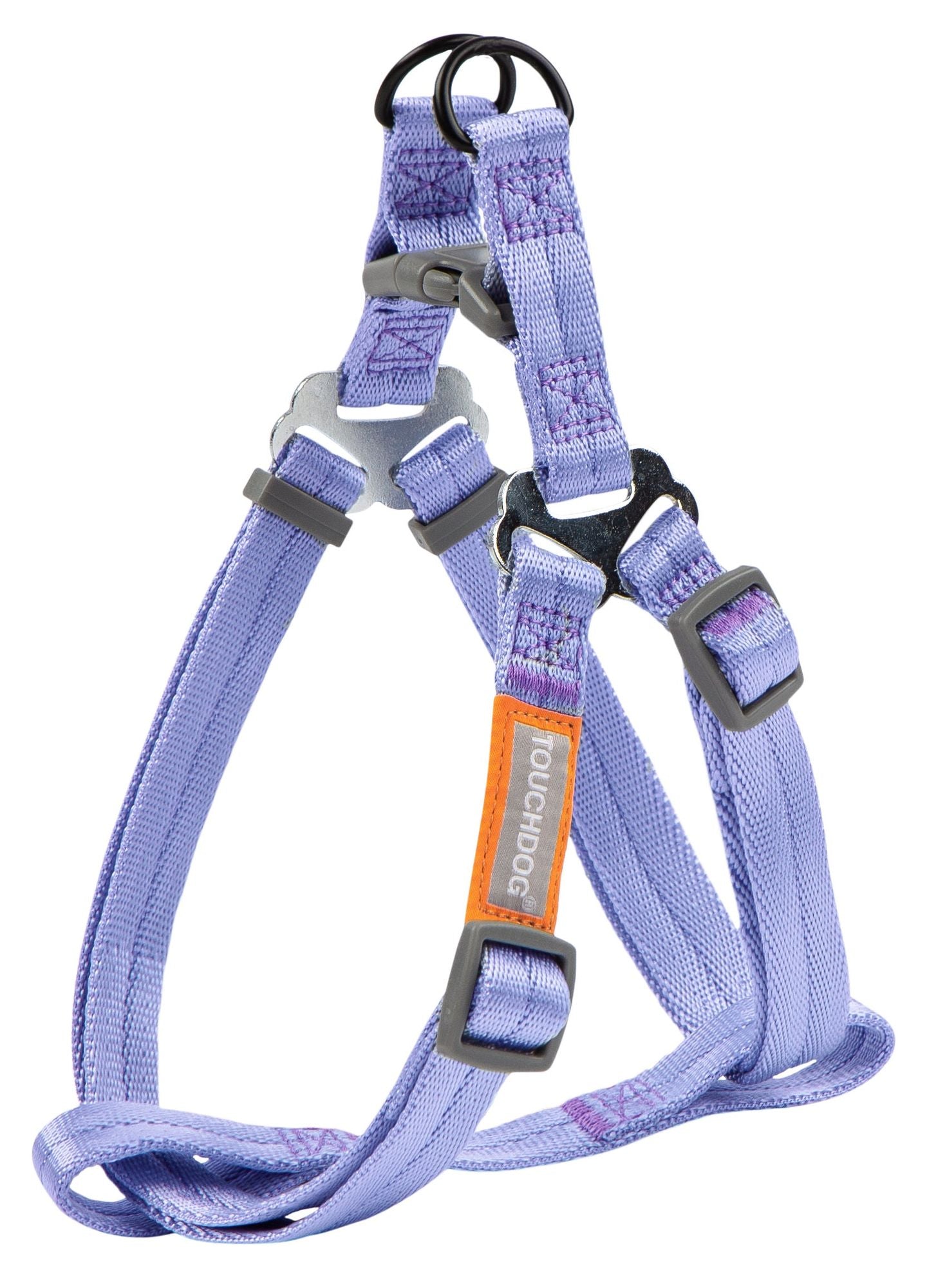 Durable dog harness and leash set in purple with adjustable straps and sturdy buckles