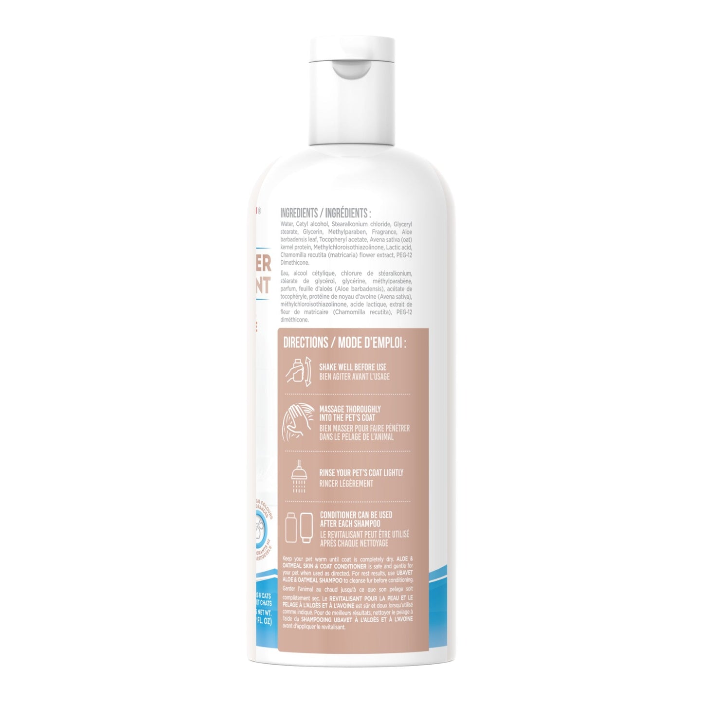 American Pet Supplies aloe oatmeal conditioner for pets bottle showing usage directions on white background