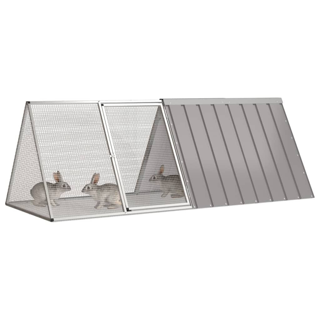 Large rabbit cage galvanized steel with secure mesh and a slanted solid roof housing two rabbits