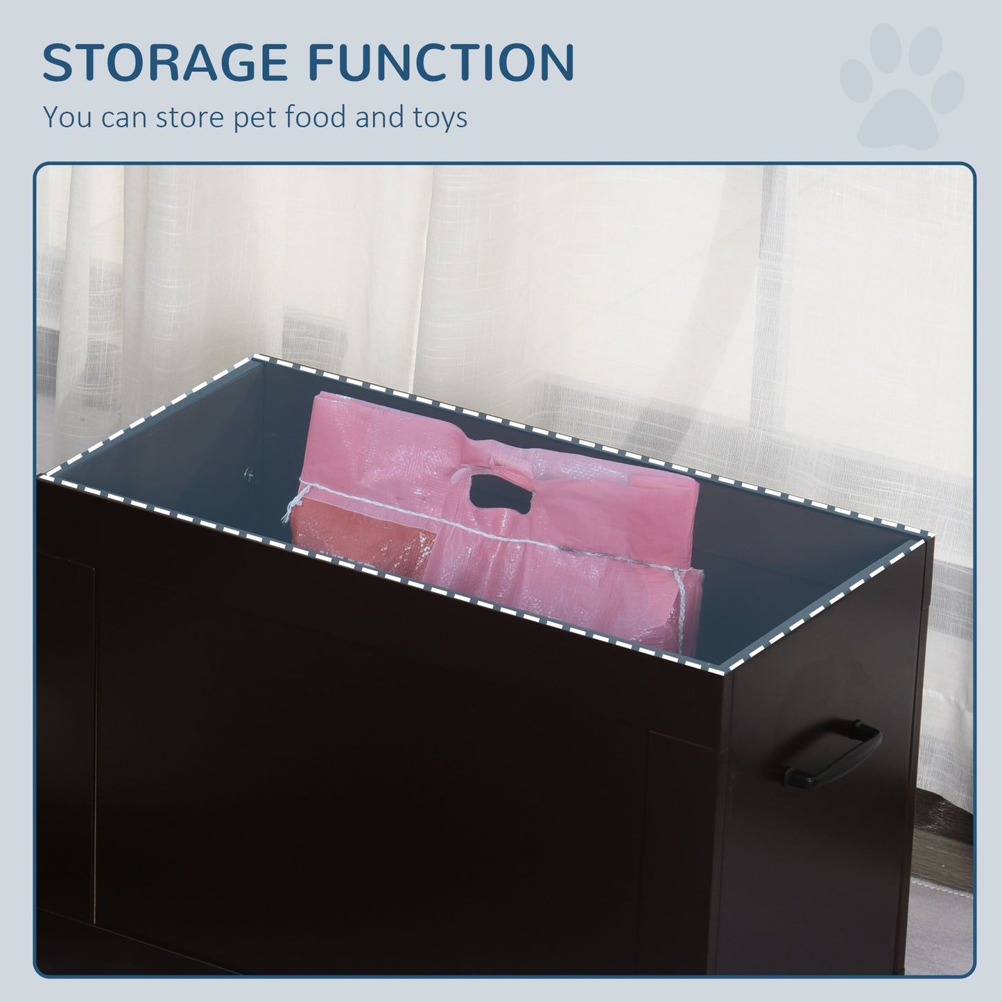 Black raised dog feeding station with storage function for pet food and toys from PawCounter.com