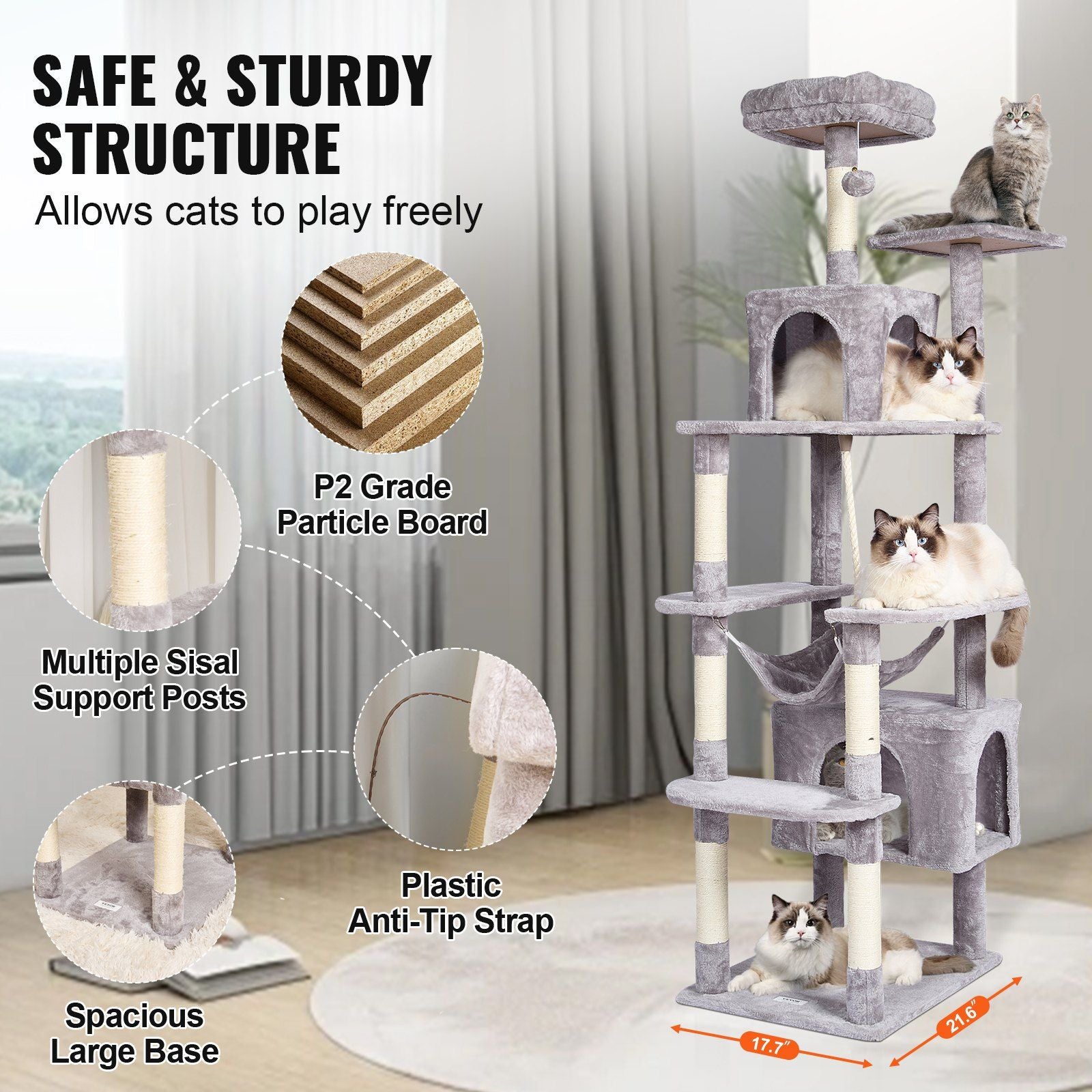 72 inch cat tree with condos featuring a sturdy structure and multiple levels for playful cats